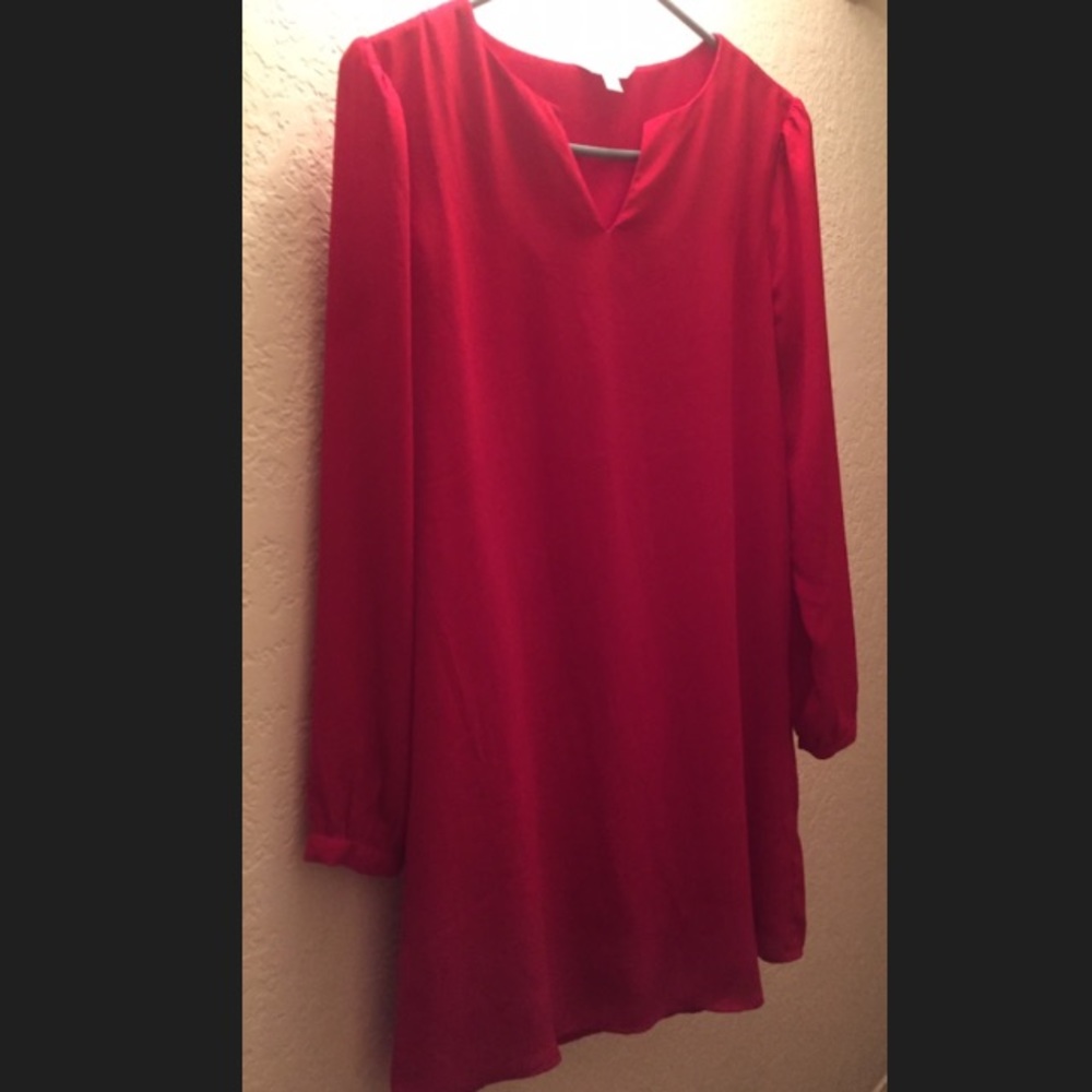 Long sleeved  v- neck red dress
